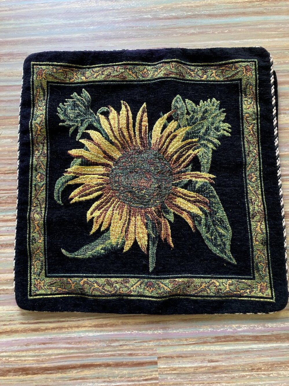 JYSK Sunflower Velvet Tapestry Square Pillow Cushion Cover 18" Metallic Gold